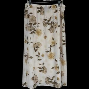 Laura Scott Petite Large Cream Floral‎ Maxi Skirt Lined Elastic Waist
